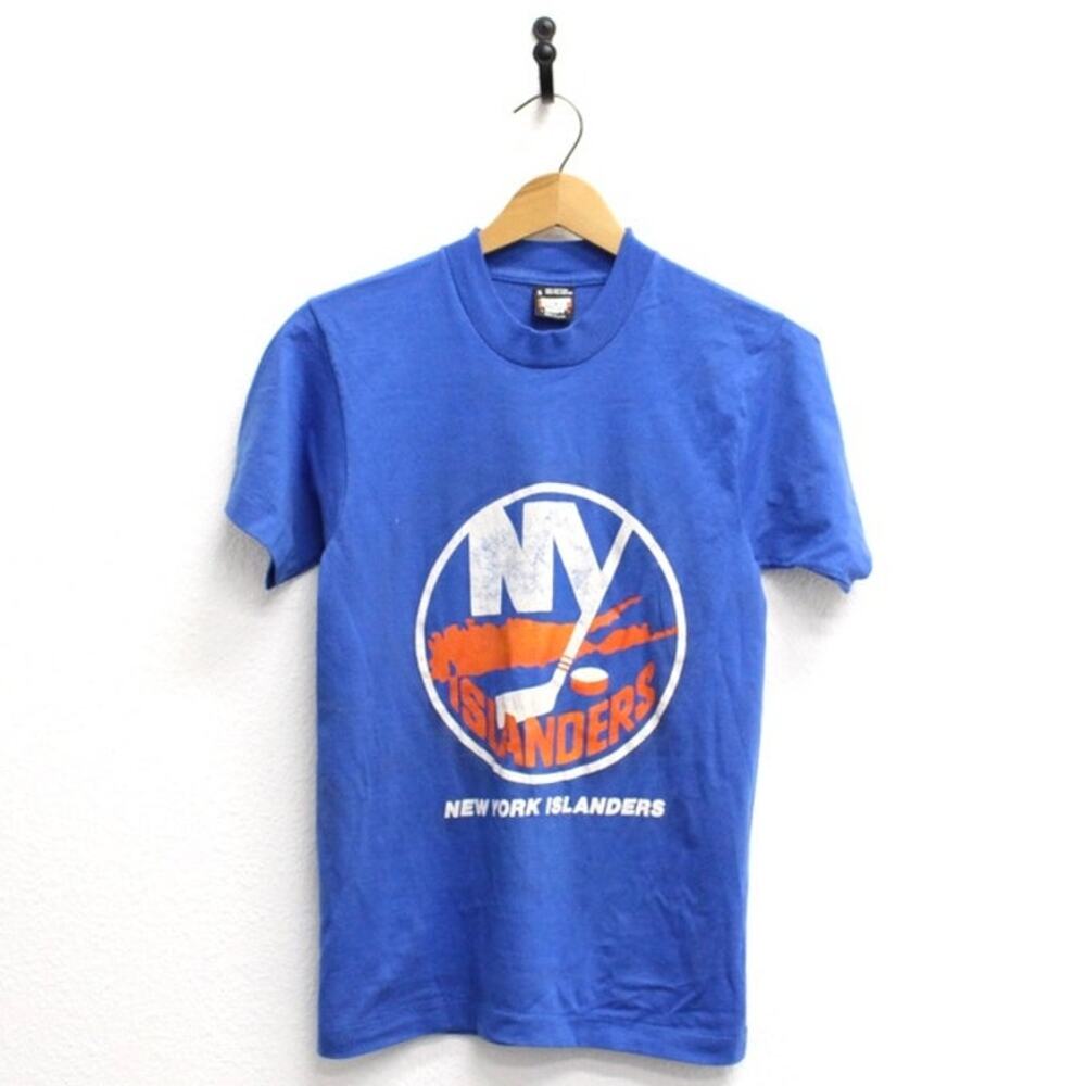 Vintage 80s New York Islanders NHL Hockey Blue T Shirt Mens Small